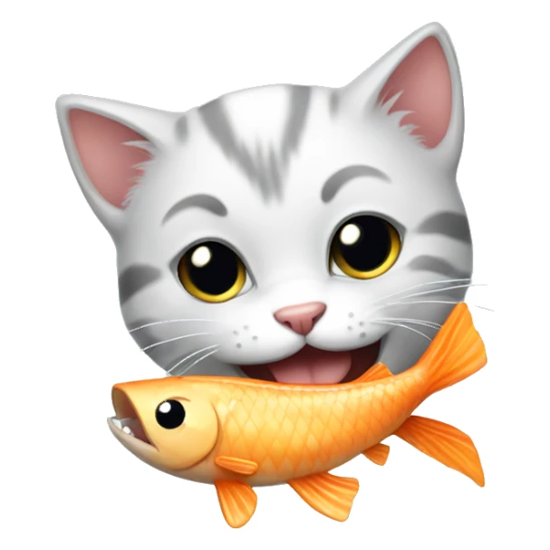 Smiling kitten eat fish sticker
