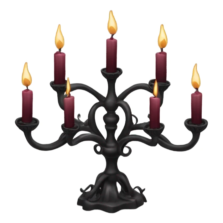 black seven-branched candelabrum with burgundy flames sticker