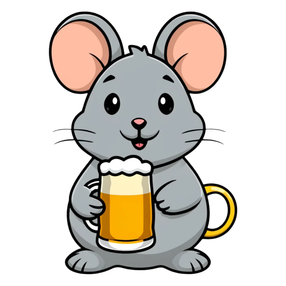 Funny mouse relaxing with a beer mug sticker