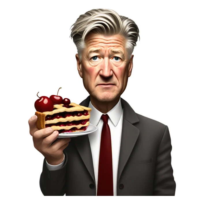 david lynch holding a cherry pie and coffee sticker