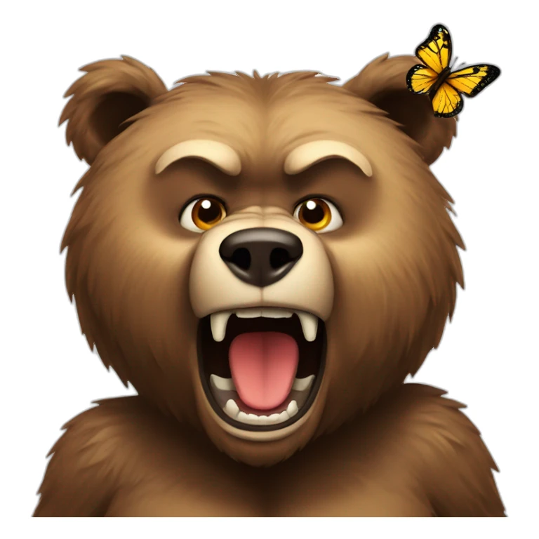 A angry bear with a butterfly sticker