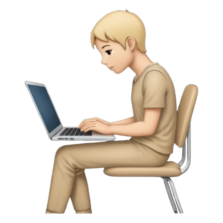 Minimalistic flat vector icon, iOS style, thin black contour on white background. Person silhouette sitting with a laptop, code brackets <> on the screen. Clean, no te sticker