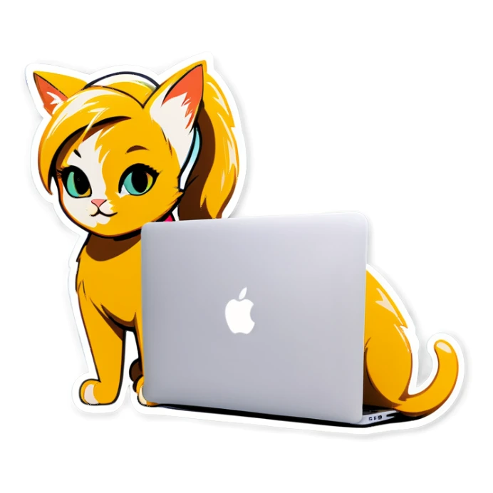 Blonde woman ponytail cat MacBook  sticker
