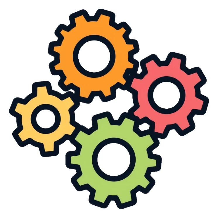 Interlocking gears turning smoothly, representing a well-functioning system or process sticker
