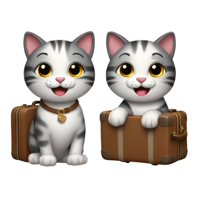 2 happy cats with luggage sticker
