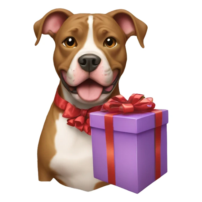 Pitbull mix holding a present  sticker