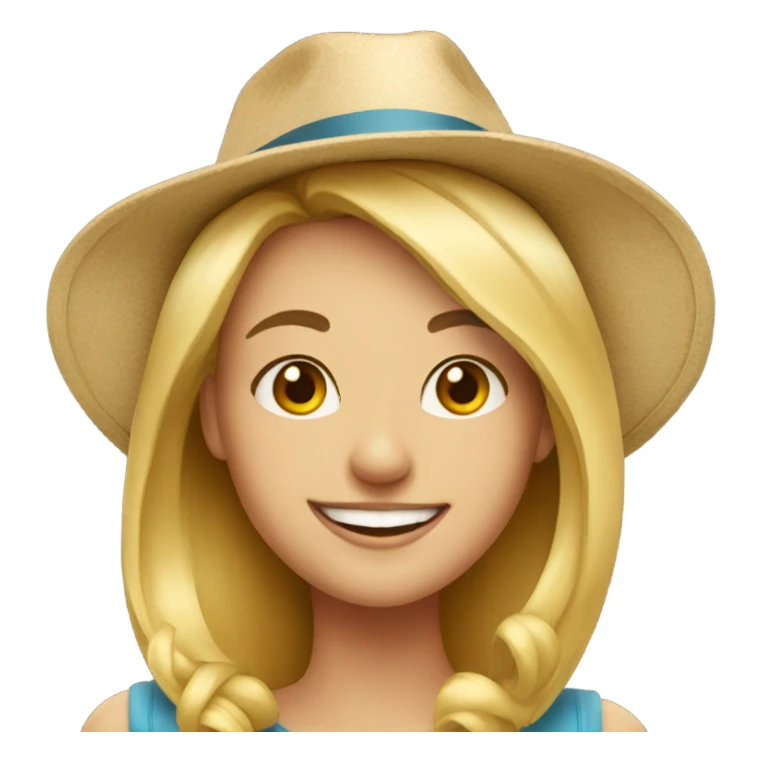 smiling blonde portrait with hat sticker