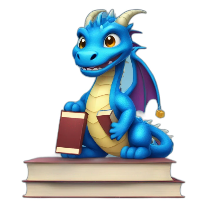 Blue Dragon with Books sticker