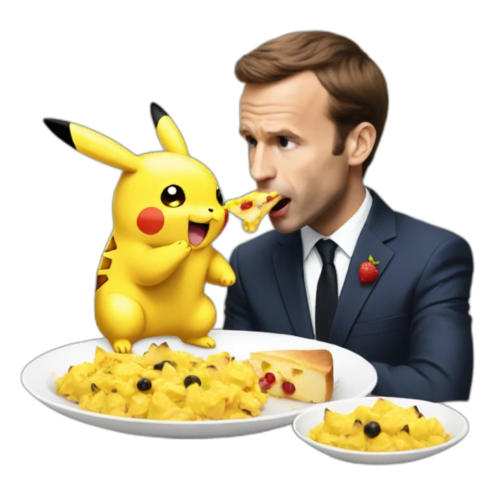 Macron eating Pikachu sticker