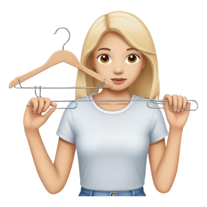 girl holding a clothes hanger sticker