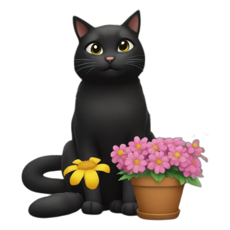 Black cat and home flowers sticker