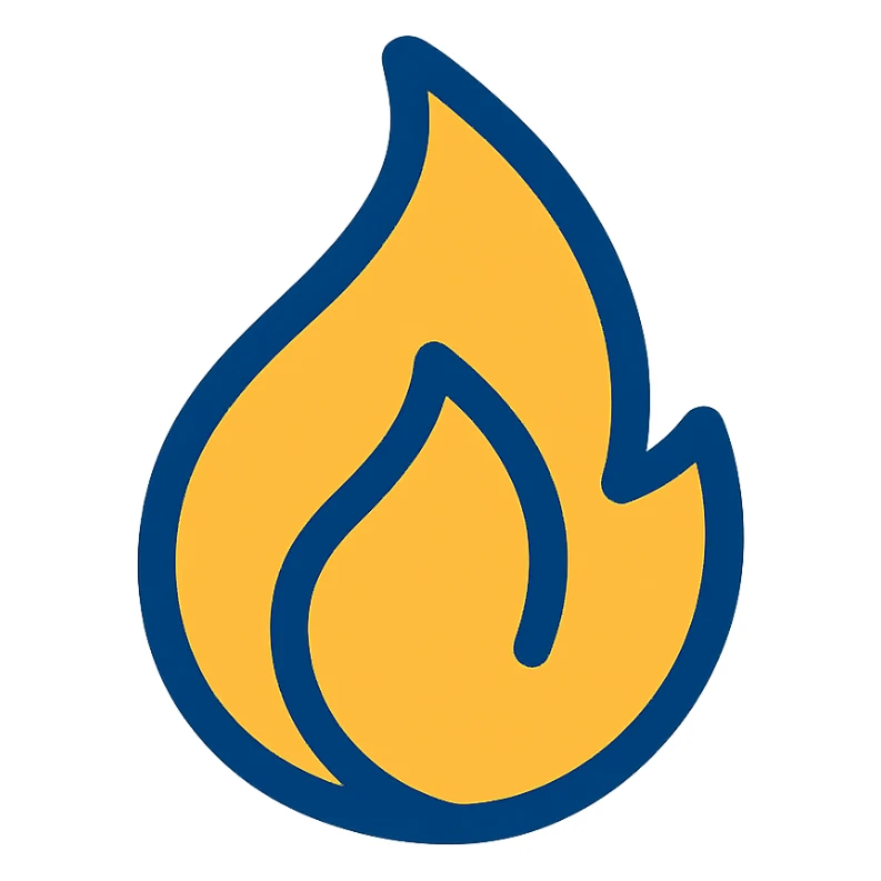 abstract flame shape with bold blue outline, geometric style sticker