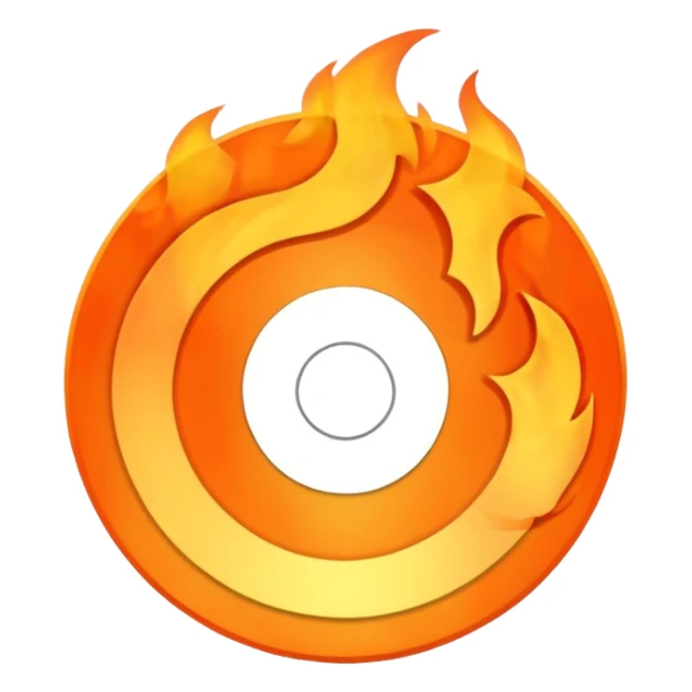 A minimalist CD disc with a subtle fire design, orange flames sticker