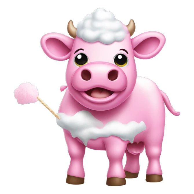 A pink cow eating cotton candy  sticker