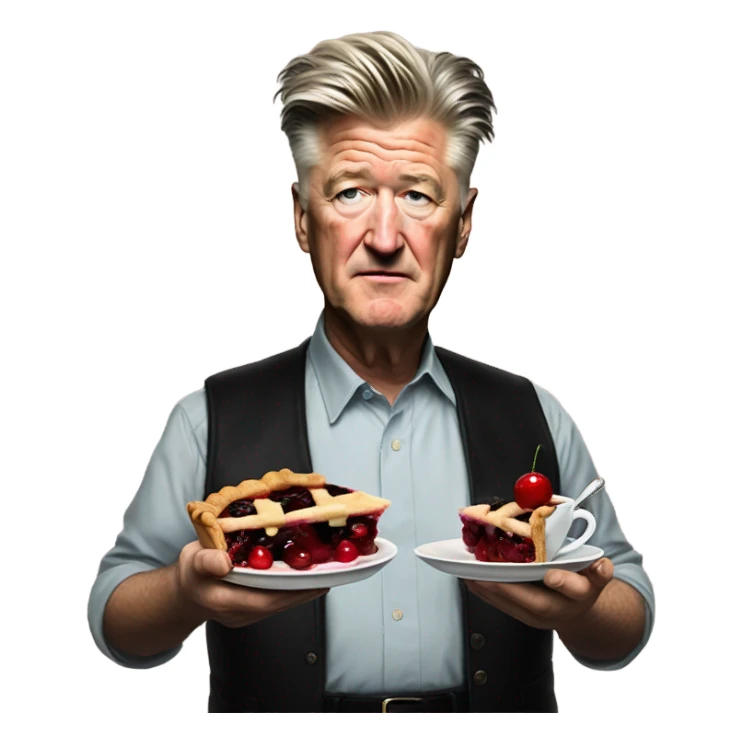 david lynch holding a cherry pie and coffee sticker