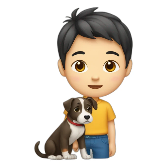 chinese boy with dog sticker