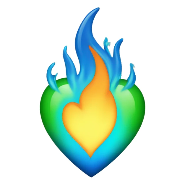 burning blue heart with green flame sticker