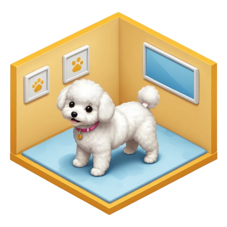 Bichon Frisé dog playing room isometric sticker