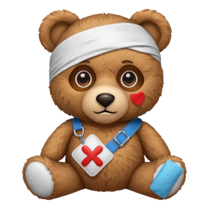teddy bear with bandaid and eye patch sticker