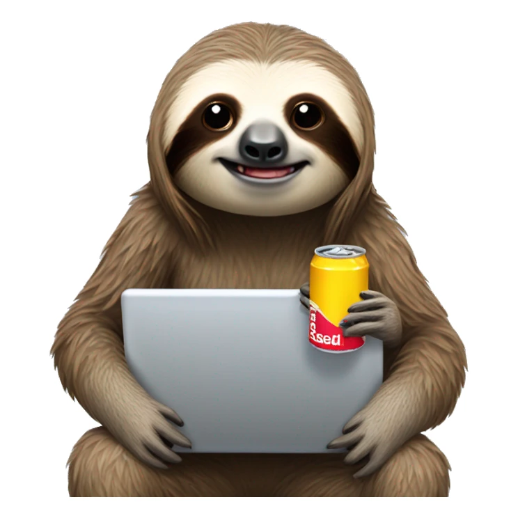 sloth with RedBull can and laptop sticker