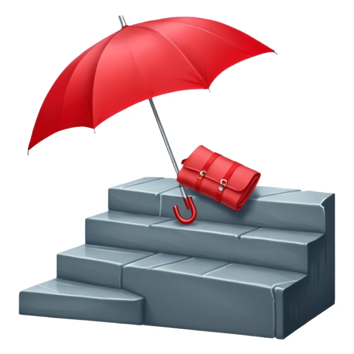 Red umbrella on stair railing, Lost Umbrella. sticker