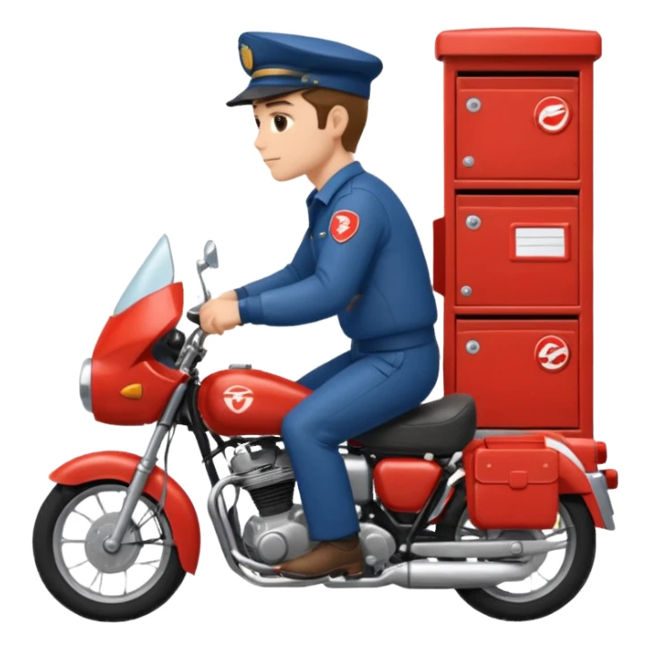 پستچی سوار بر موتور که نیم رخ چهره اش معلوم باشه و پشت موتور چندتا جعبه پست باشه رنگ پوست پستچی سفید باشه sticker