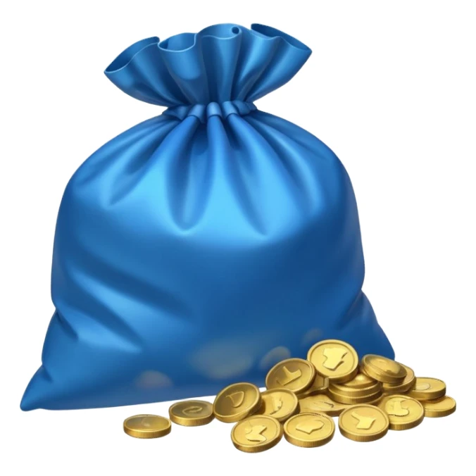 blue coins inside an opened bag  sticker