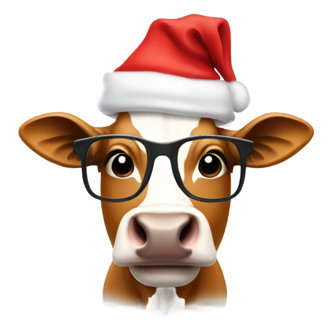 Cow with Santa hat & glasses sticker