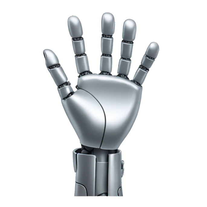 silver robotic hand waving hello sticker