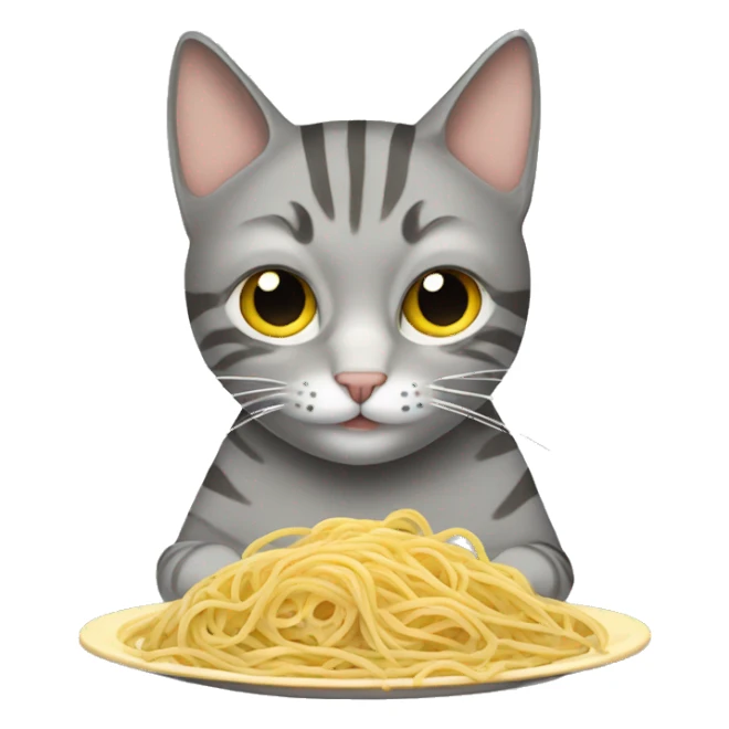 grey tabby cat eating spaghetti  sticker