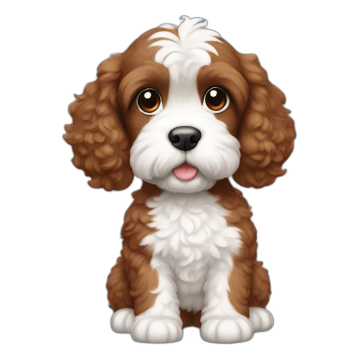 Full body reddish brown baby cockapoo with white patch on chest sticker