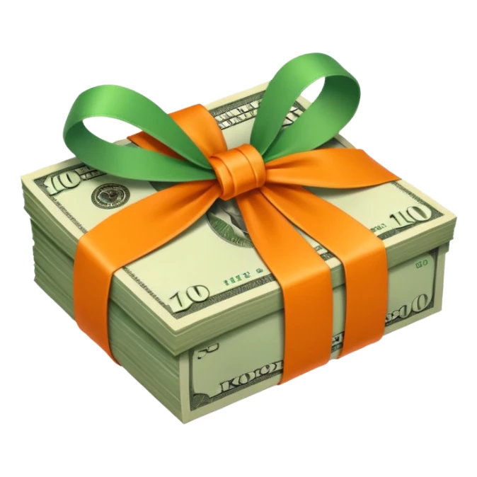 Money wrapped with orange ribbon sticker