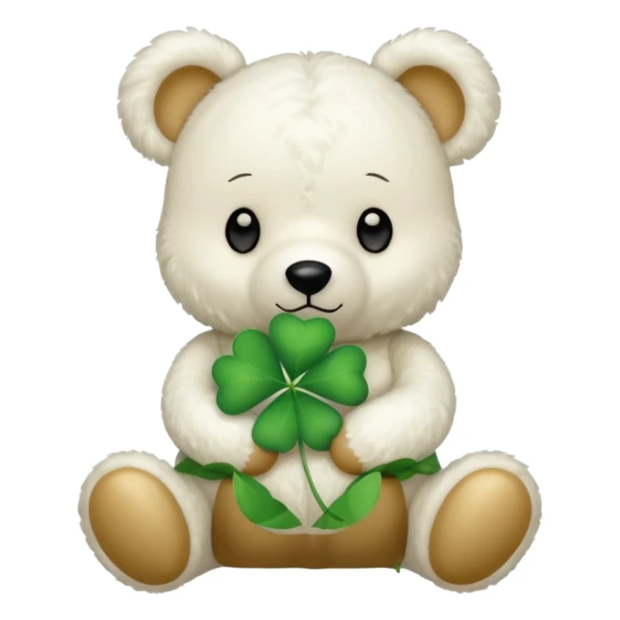 White Teddy with four-leaf clover sticker