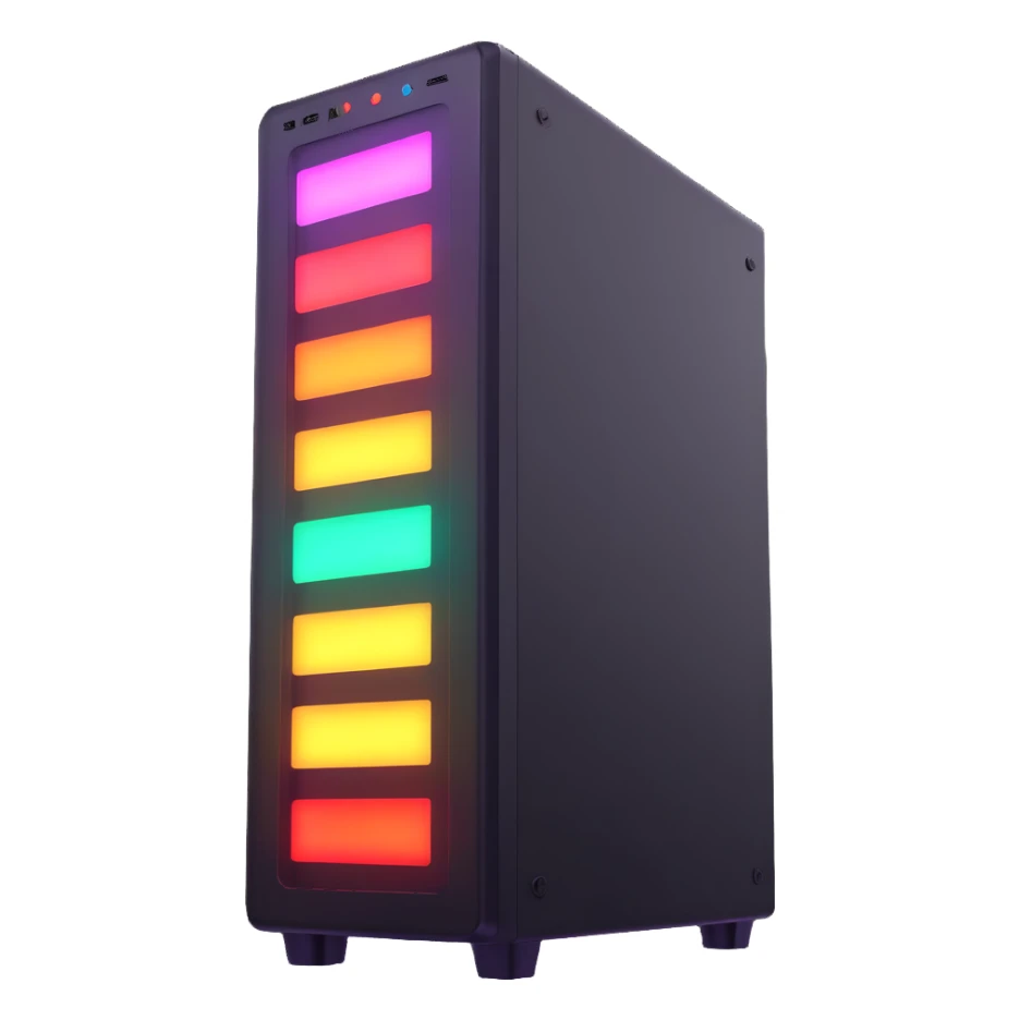 PC tower with bright glowing RGB lights sticker