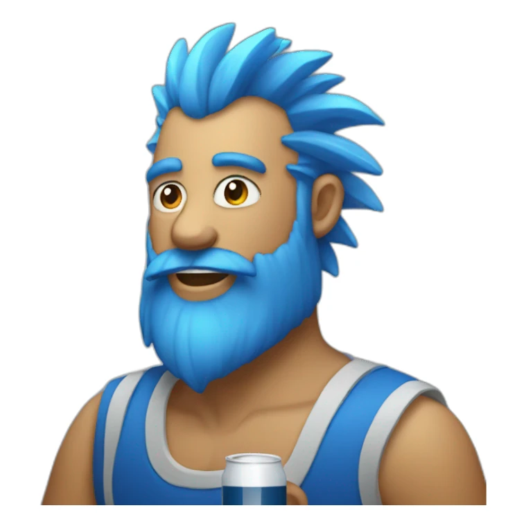 bearded man with blue mohawk having a beer sticker