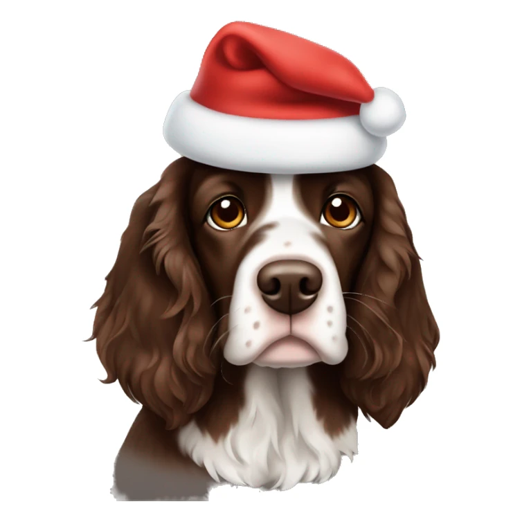 Brown Springer spaniel with a Santa hat sticker