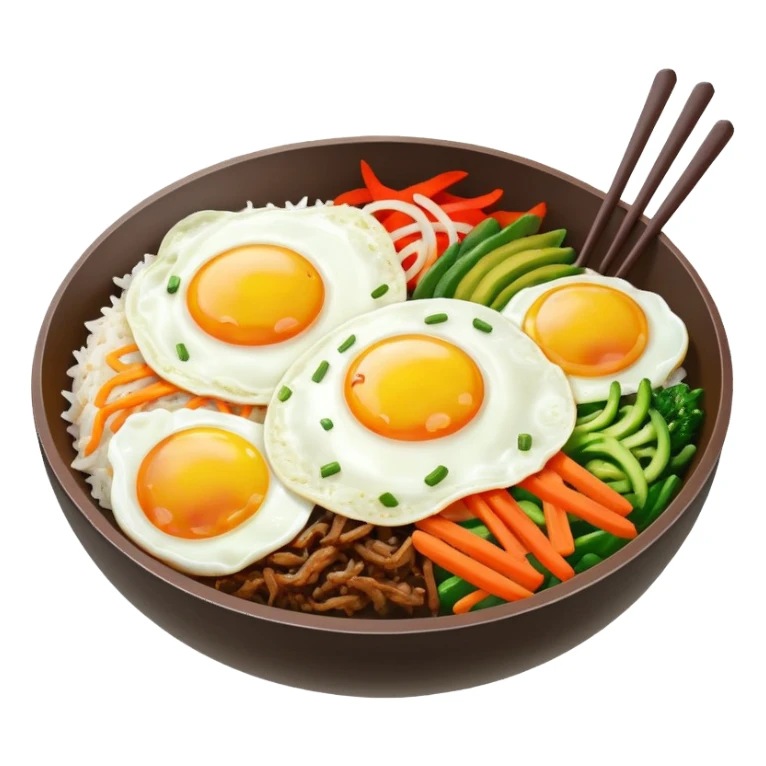 korean bibimbap. on th top, it has one fried-egg sticker
