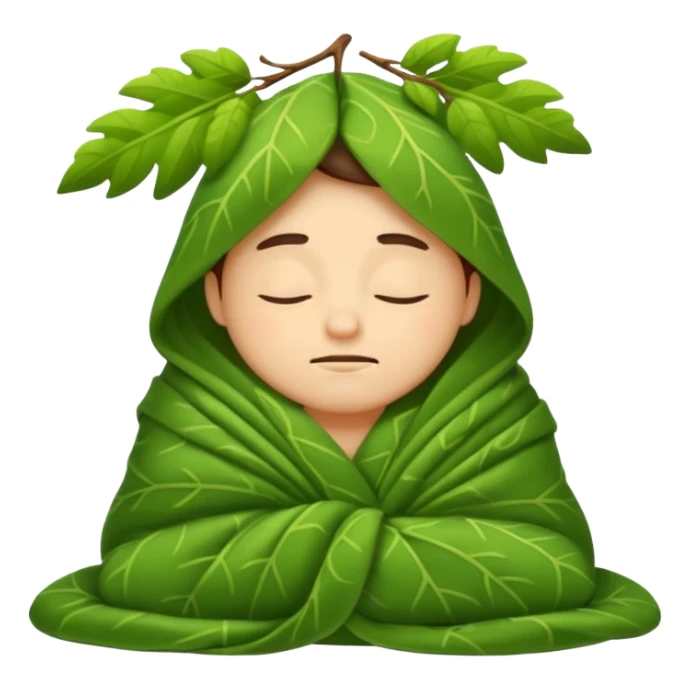 forest character wrapped in leaf blanket sleepy sticker