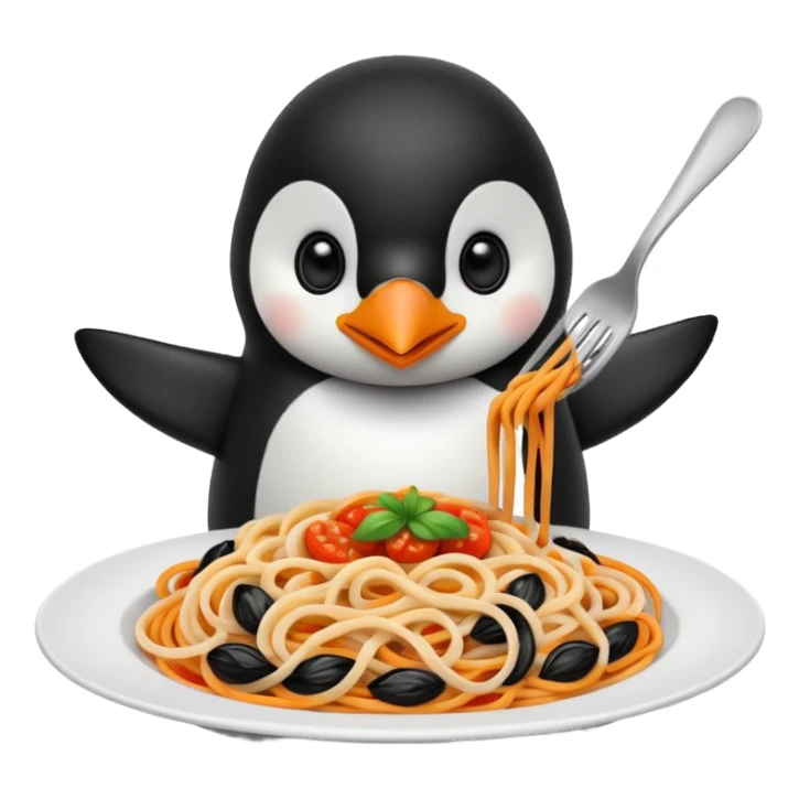 Penguin eating pasta  sticker