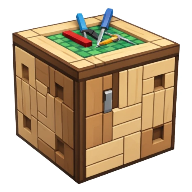 crafting table with tools like a minecraft style cube crafting table 100% like a minecraft table crafting, sticker