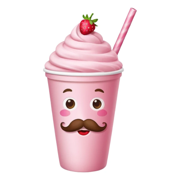 strawberry milkshake in a paper cup with mustache sticker
