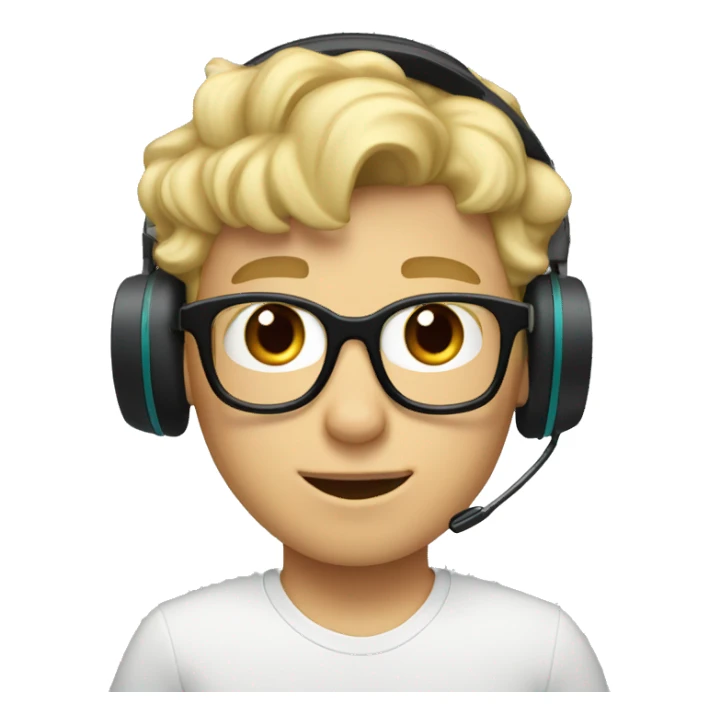 blonde boy front curl with glasses and headset sticker