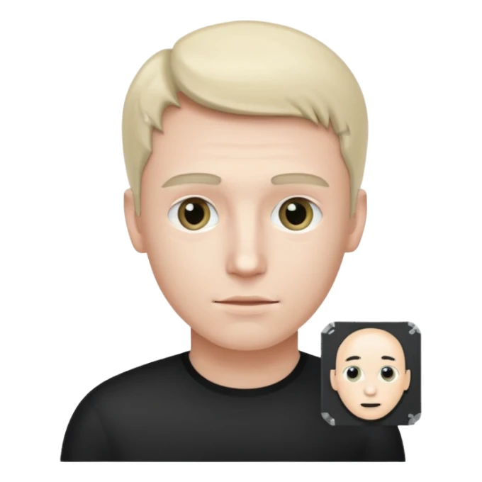 a man with a small AI chip next to him sticker