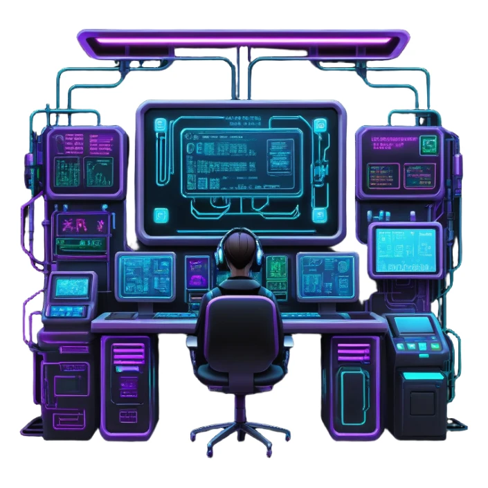 cyberpunk hacker terminal command center sticker