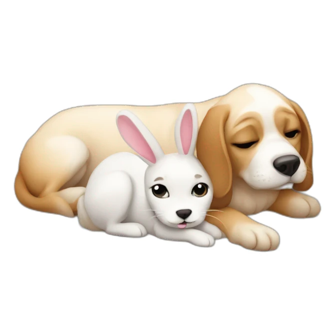 Dog laying with bunny sticker