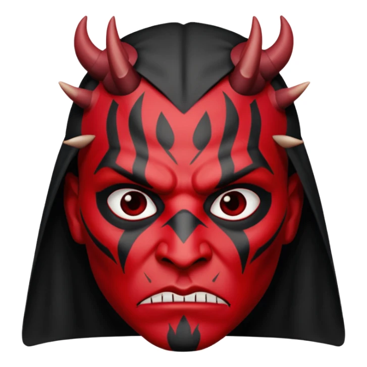 Darth Maul inspired character with red and black face, menacing expression, stylized as an emoji sticker