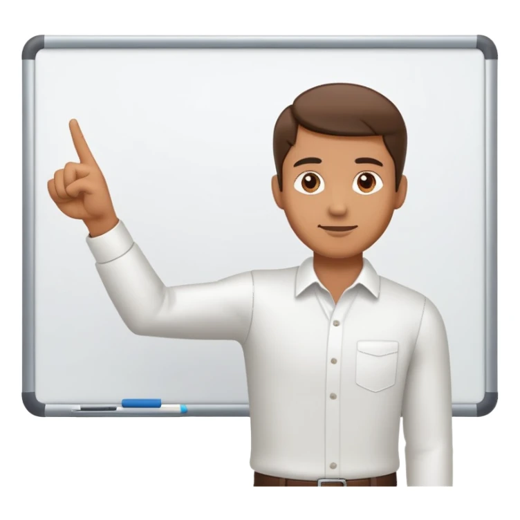 a man pointing at a whiteboard sticker