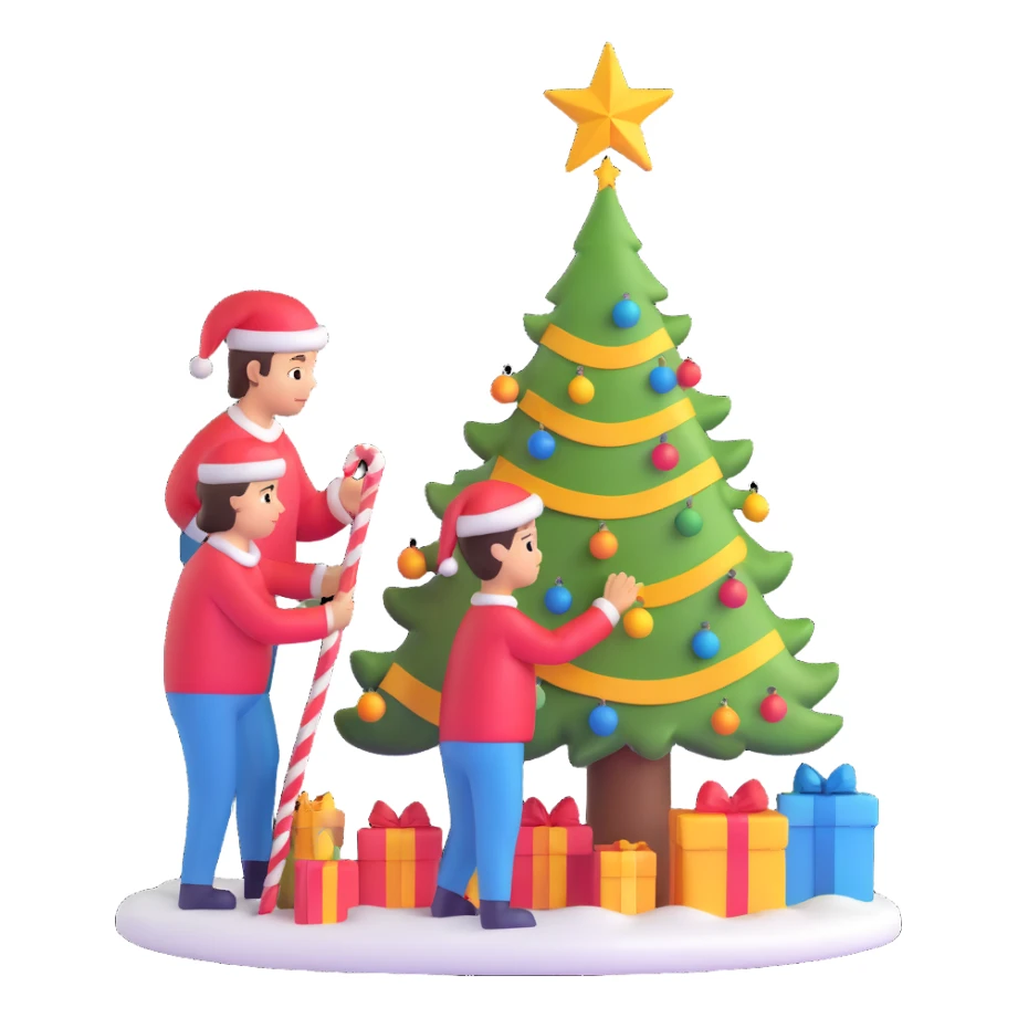 people decorating a Christmas tree sticker