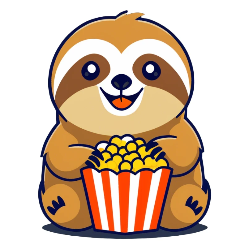 Sloth eating popcorn sticker