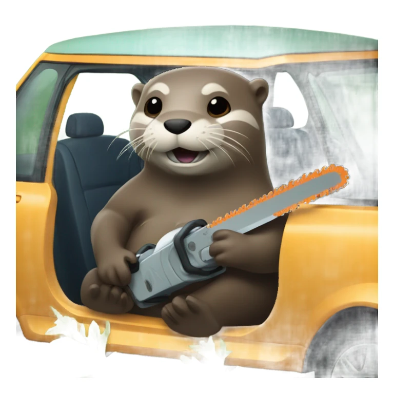 Otter with chainsaws in kelp in a car sticker